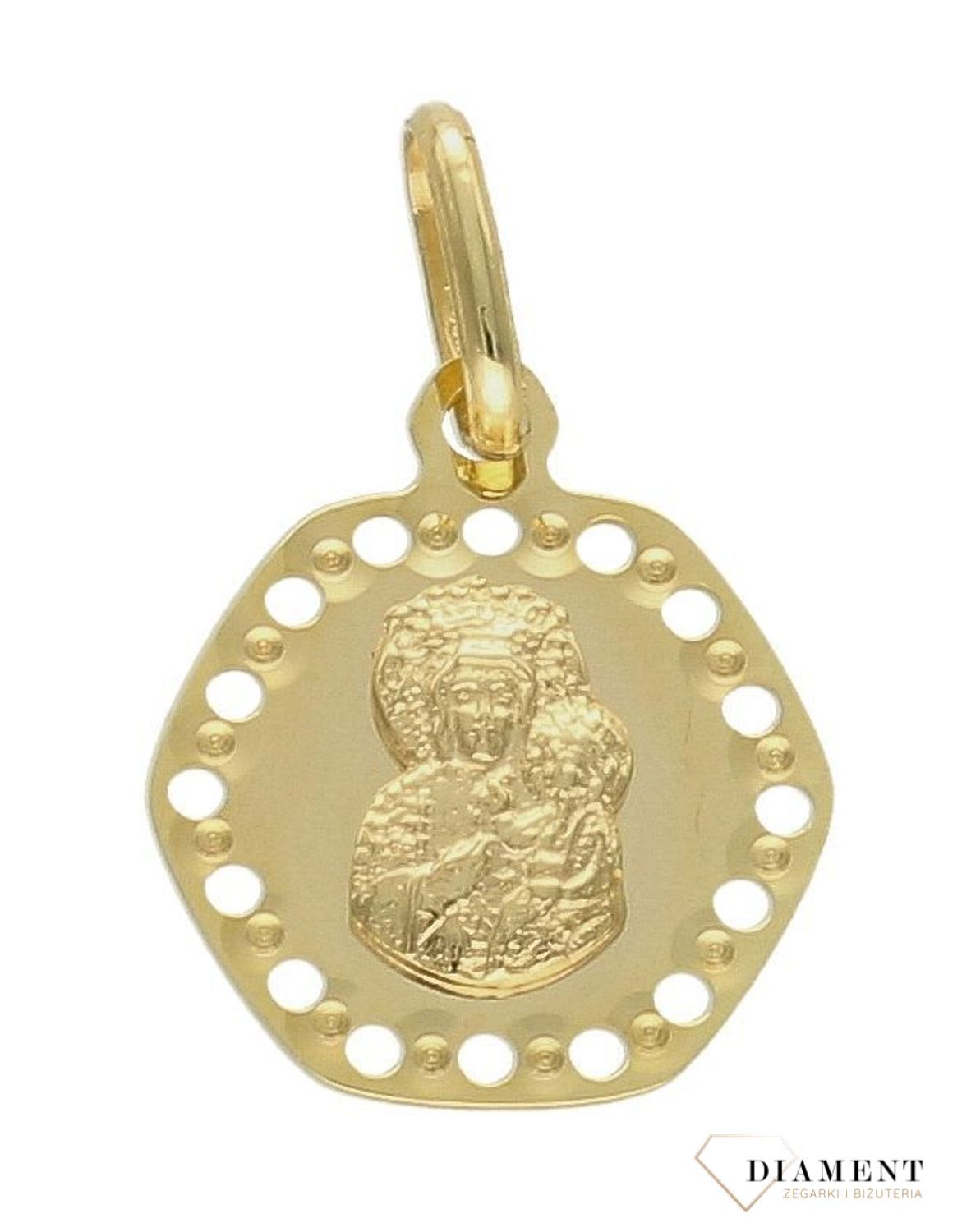 Złoty medalik w kształcie sześciokątu 333 z Matką Boską Częstochowską ZA 2254 333df.jpg